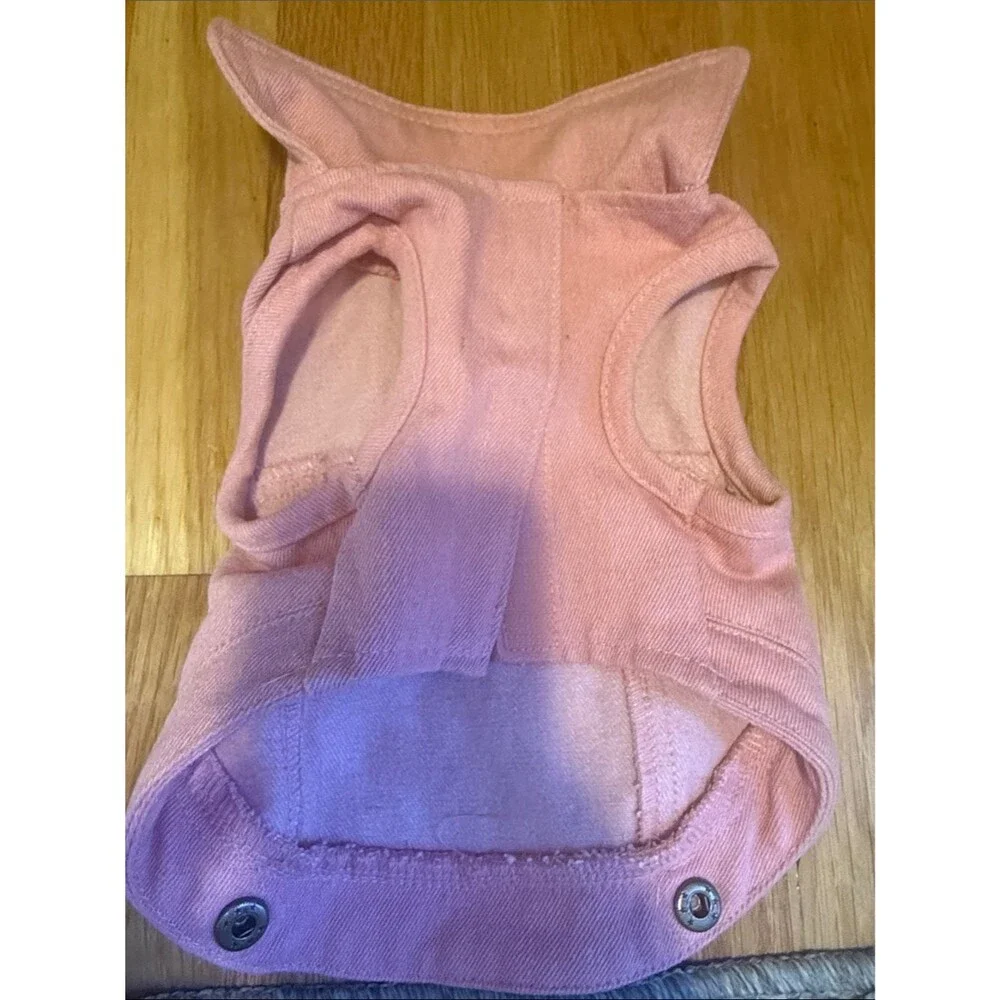Pup Crew Pink Dog Vest Jacket Small Denim Style Pet Coat Snap Button Shirt